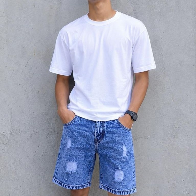กางเกงขาสั้นผู้ชาย Denim Jeans Ripped Jeans