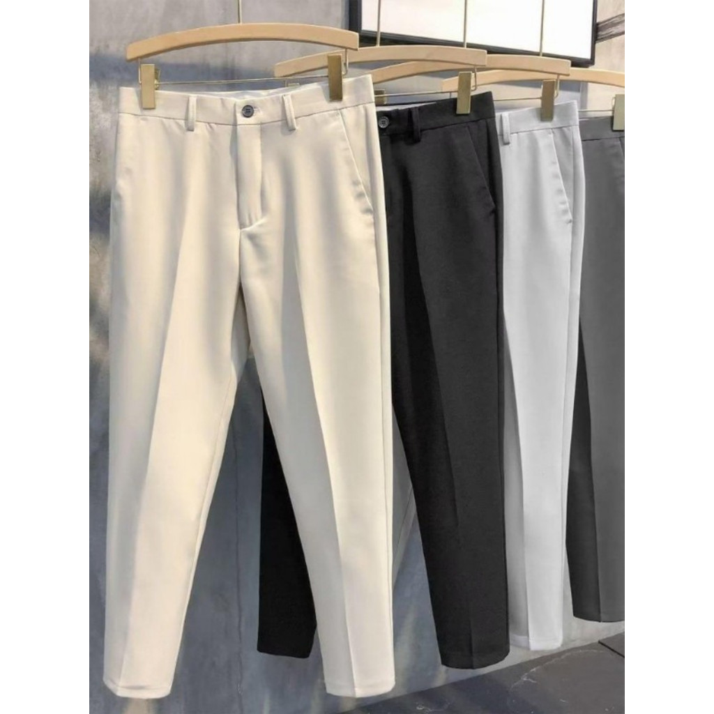 🚚ท้องถิ่นส่งมอบ Casual Straight Cut Khaki Black Cropped Pants Work Suit Pants Men Seluar Lelaki