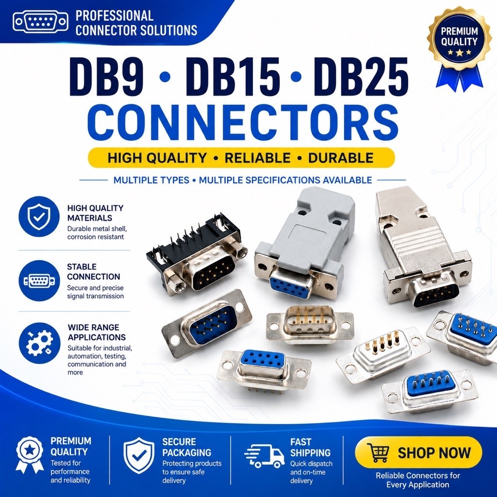 DB9 DB15 DB25 D-Sub Connector 9 15 25 Pin ชายหญิง CNC อุตสาหกรรม Connector