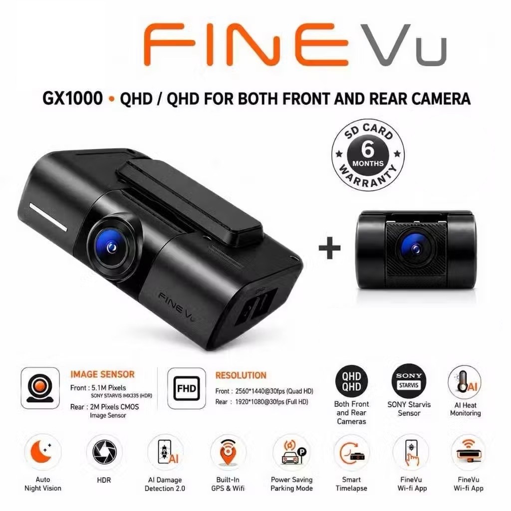 FINEVU - (GX1000) 2 Channel 2K QHD Dashcam Set *แถมการ์ด SD 32GB