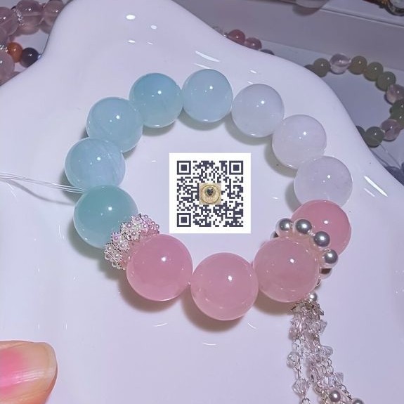 Gradient Aquamarine.Pink Crystal.White Ghost Ombre Aquamarine Rose Quartz
