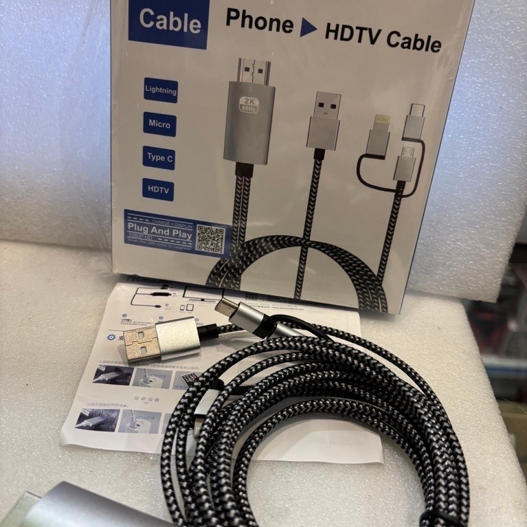 3-in-1 Phone to HDTV Cable 2K 60Hz Lightning / Micro USB / Type-C to HDMI Adapter Cable