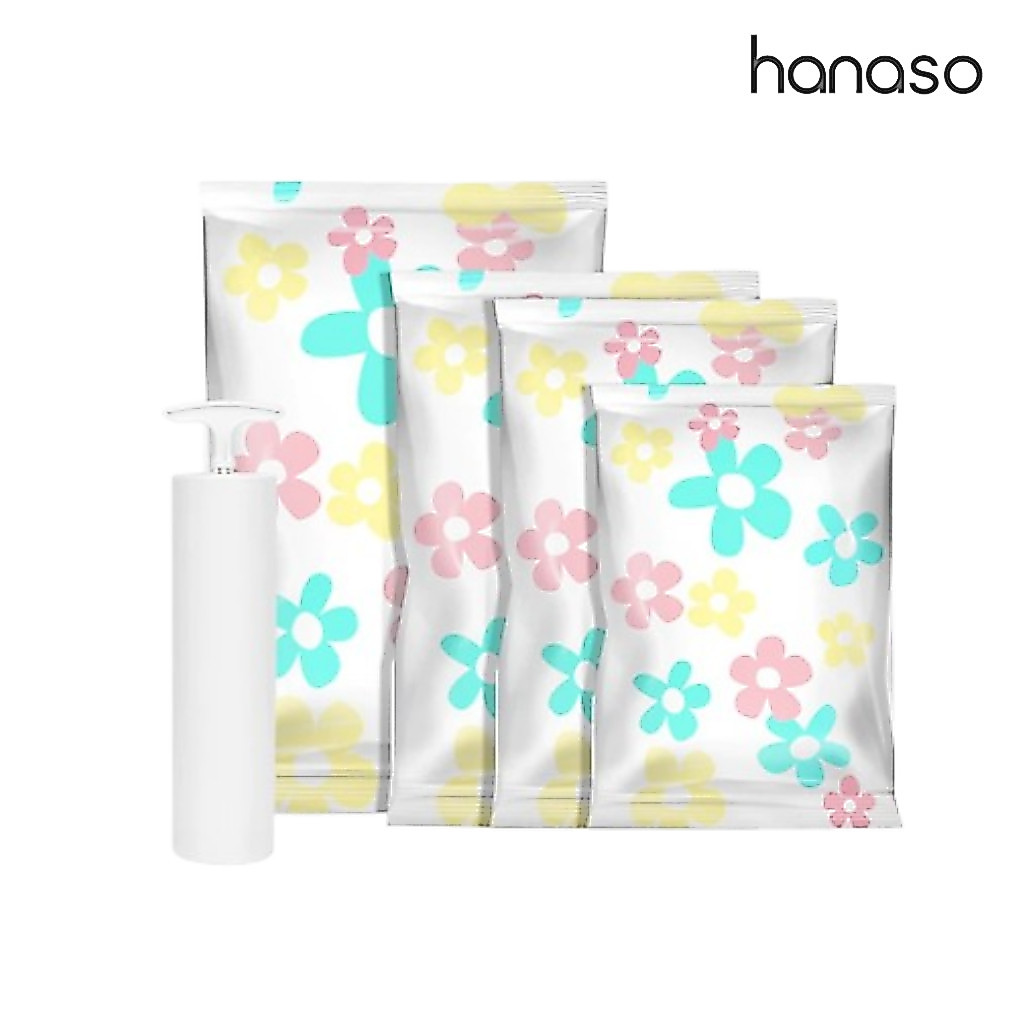 Hanaso ถุงสูญญากาศ Storage Vacuum Bag เก็บเสื้อผ้า ผ้านวม ป้องกันความชื้นและเชื้อรา ถุงสูญญากาศลายดอกไม้