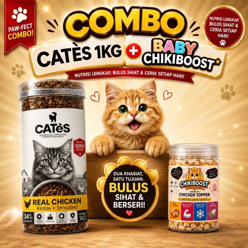 CATÈS Super Premium 1KG + ขนม NUGGETO 300G | COMBO อาหารแมวและขนมขบเคี้ยว Kucing