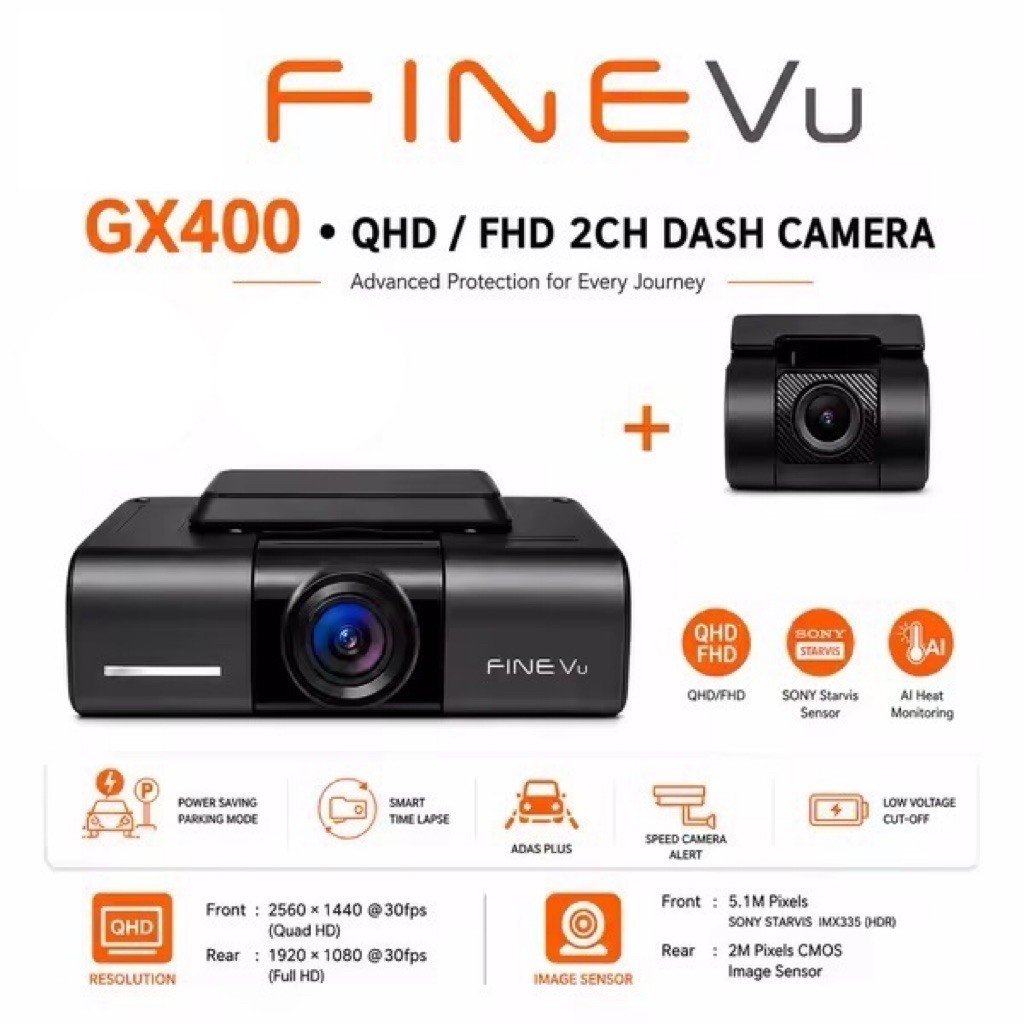 FINEVU - (GX400) 2 Channel 2K QHD Dashcam Set *แถมการ์ด SD 32GB