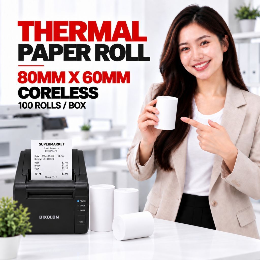 80MM X 60MM THERMAL PAPER ROLL (CORELESS) POS RECEIPT PRINTER PAPER ROLL