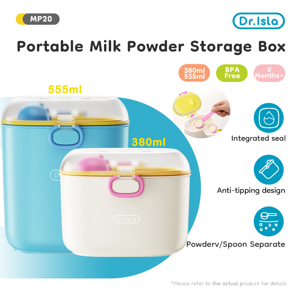 Dr.isla กล่องนมผง 380ml/555ml วัสดุ PP เกรดอาหารแบบพกพาพร้อมช่องตักแยก Breastmilk Storage