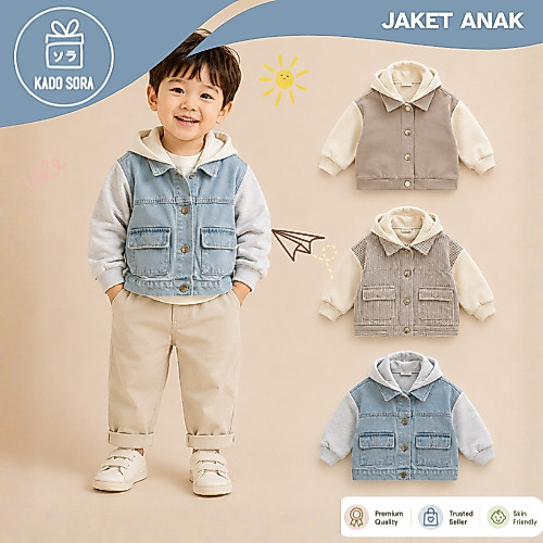 คาโดโซร่า - 1-5 ปี || เด็กกางเกงยีนส์เสื้อกันหนาวแจ็คเก็ต Cargo Coat อย่างเป็นทางการ Baby Street Cat