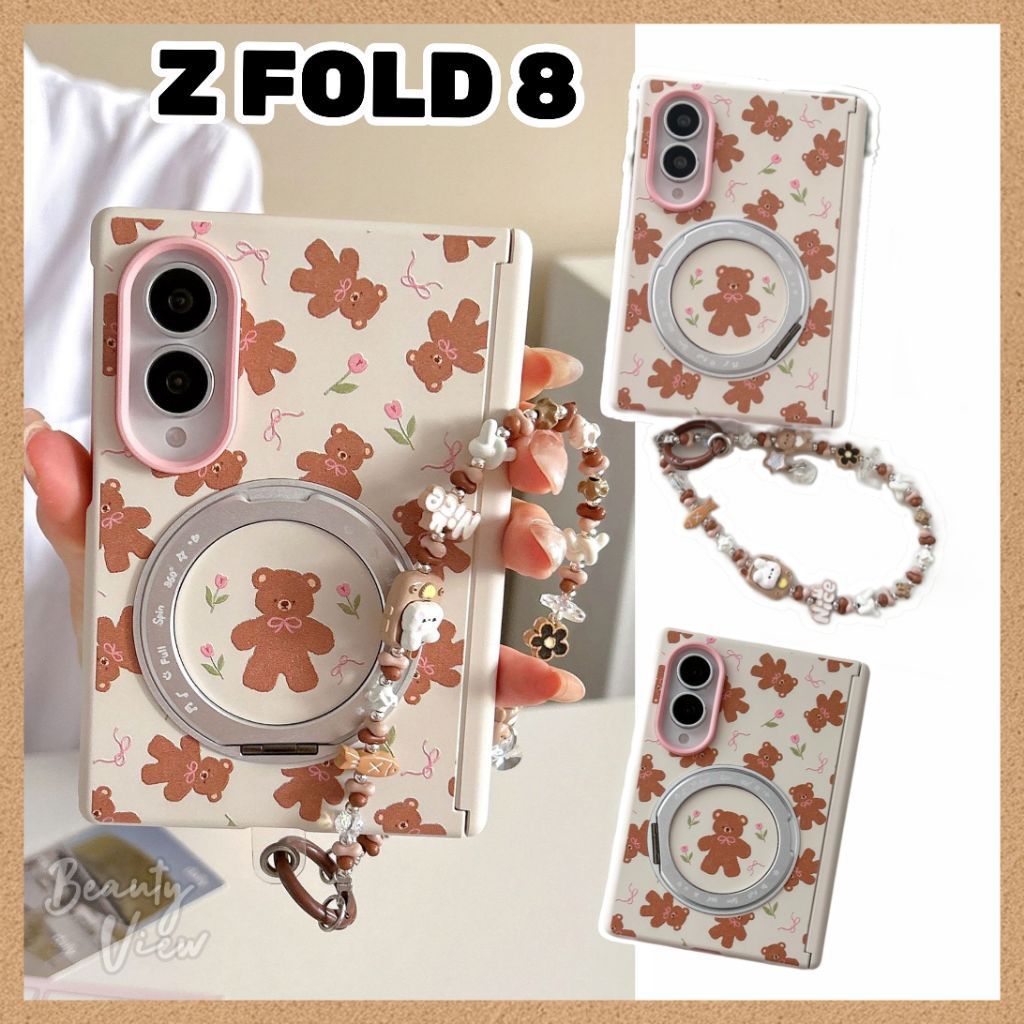 Z Fold 8 การ์ตูนหมีพร้อมปลอกเคสแข็ง Soft-Touch Finish