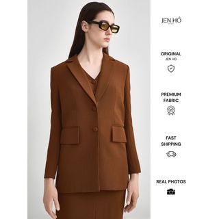 Longline Blazer 107 Women Tailored JEN HO Twill Jacket Office Workwear XS–XL Brown Black Sage Orange