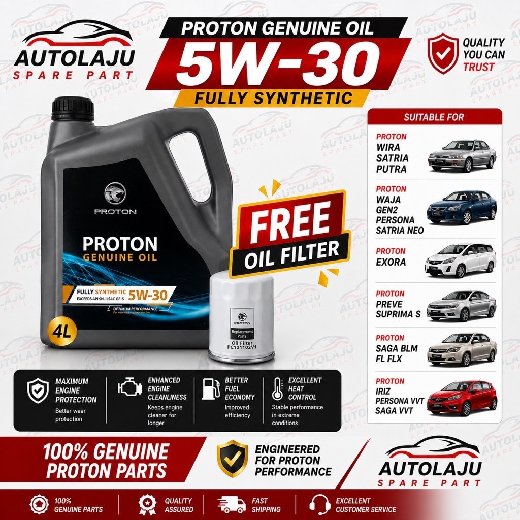 [กรองน้ํามันฟรี] PROTON FULLY SYNTHETIC 5W-30 5W30 4L ENGINE OIL MINYAK HITAM BLM FL FLX VVT IRIZ PE