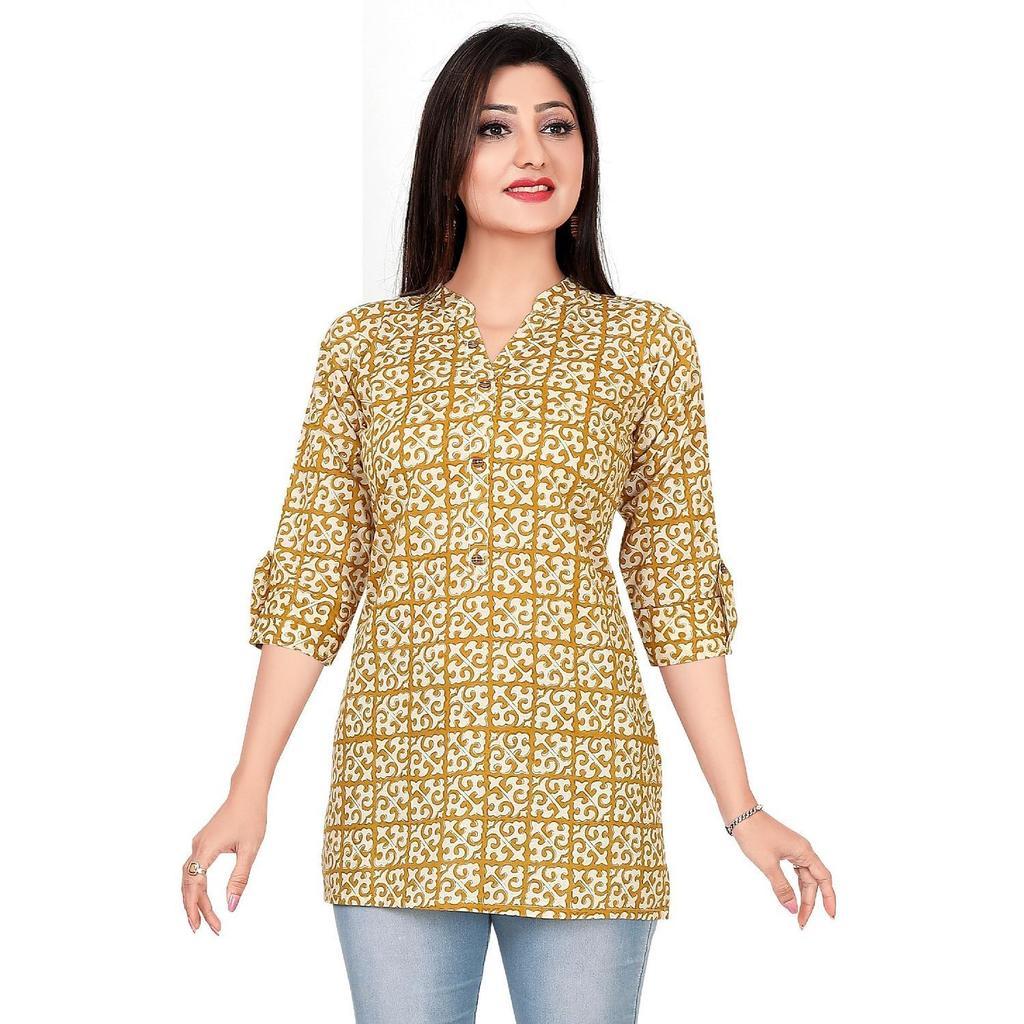 Kurti ผู้หญิงอินเดียสั้น Kurtis ผ้าฝ้าย Kurti ด้านบนยาวสั้น Kurtis UD132SPG