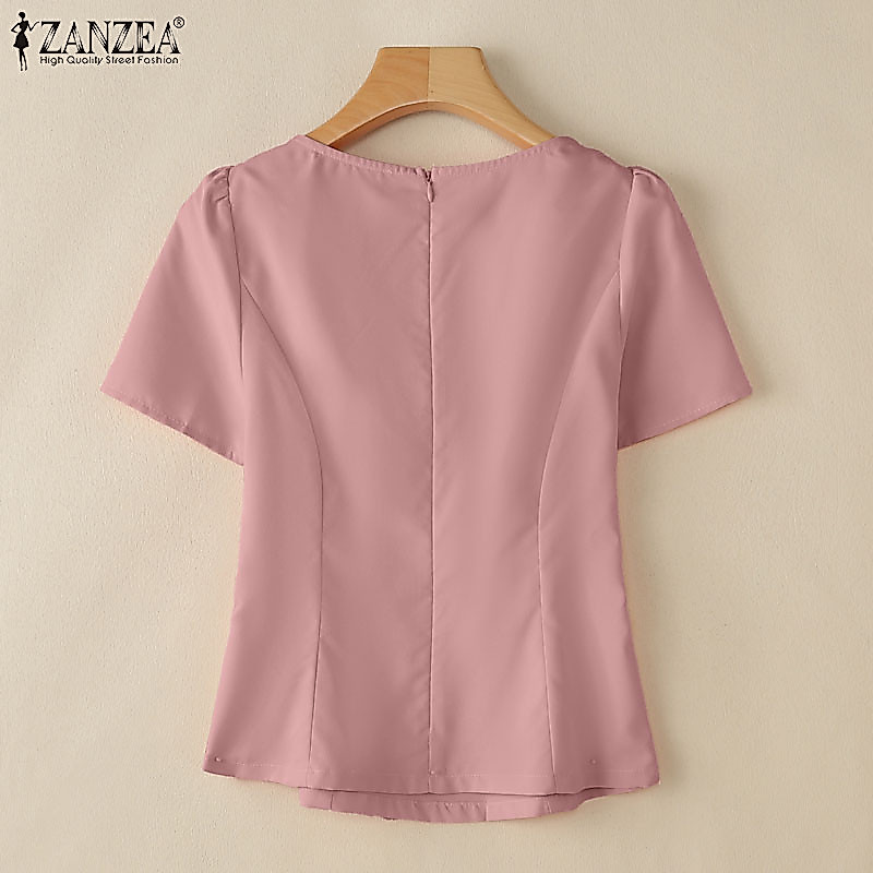 ZANZEA เสื้อเบลาส์แขนสั้นคอ O ลําลองสําหรับผู้หญิง — صورة 8