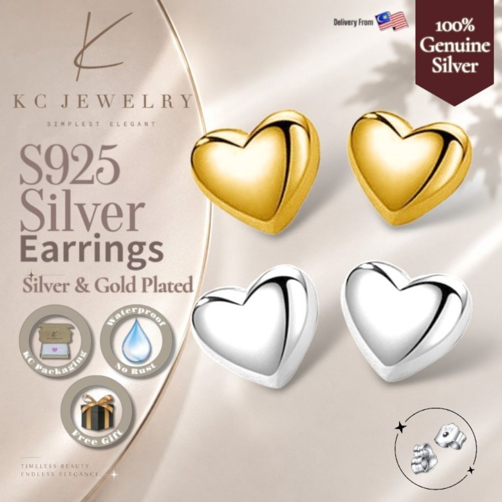 KC Jewelry S925 Silver Mini Love Stud ต่างหู/Subang Anting-anting Hati Mini Perak 925 ตรง Senior Sil
