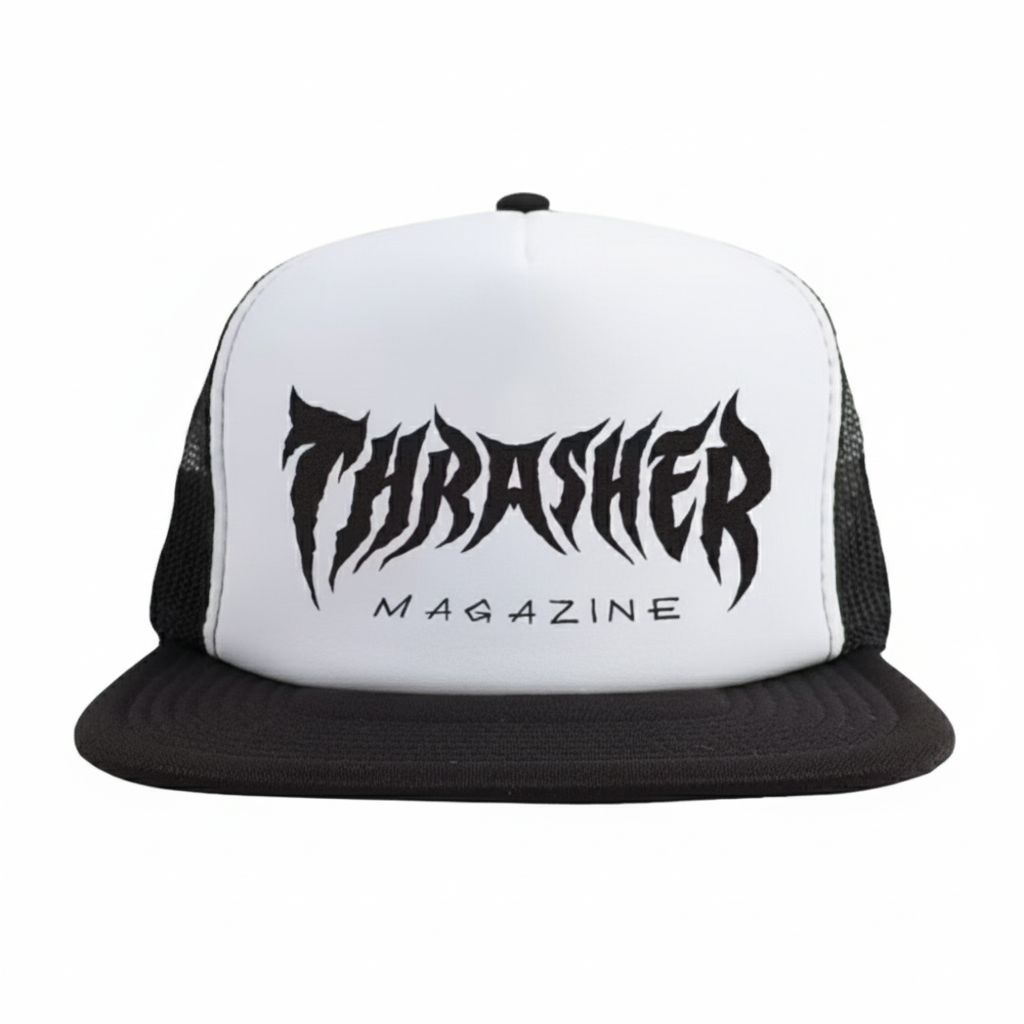 Thrasher Metal Mesh Snapback Cap- สีขาว/ดํา