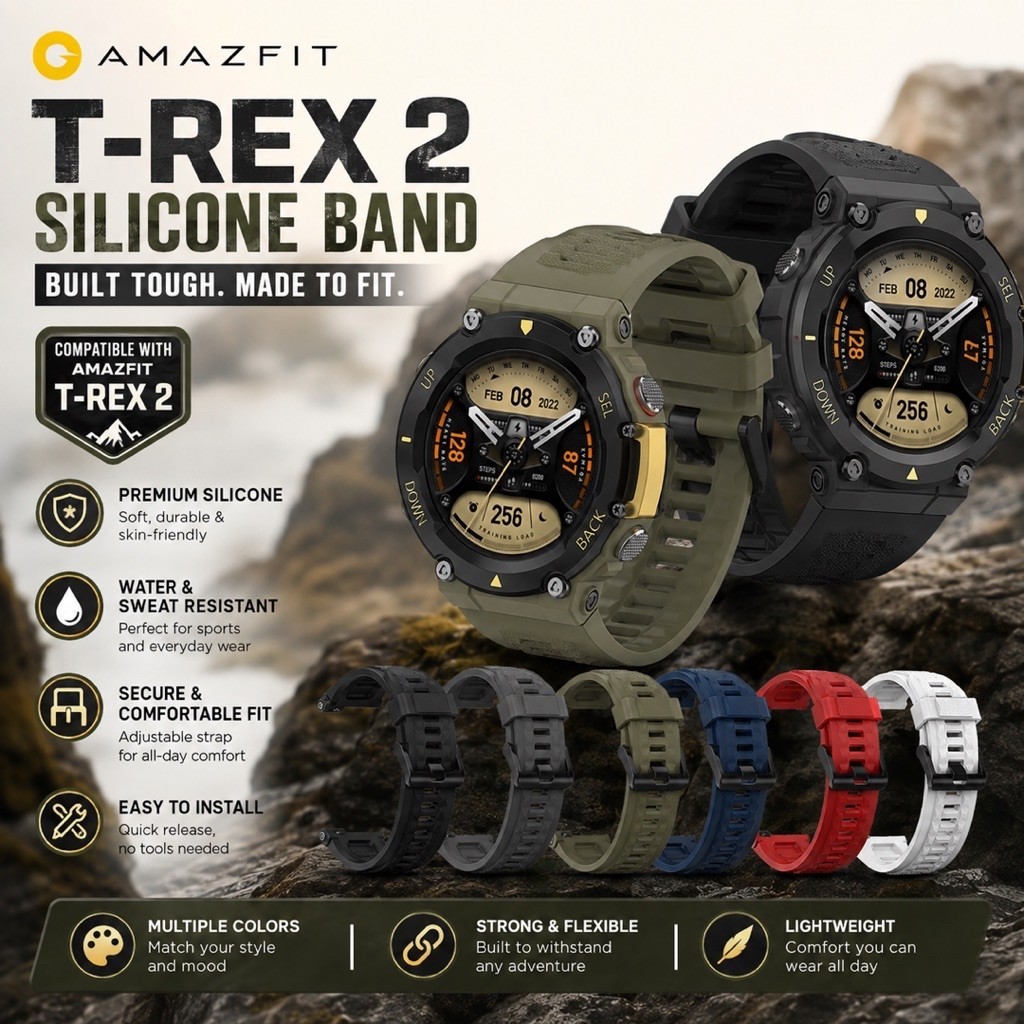 Amazfit T-Rex 2 ซิลิโคนเปลี่ยนสายนาฬิกานุ่มทนทานกีฬาสายรัดข้อมือปรับสําหรับ T-Rex 2