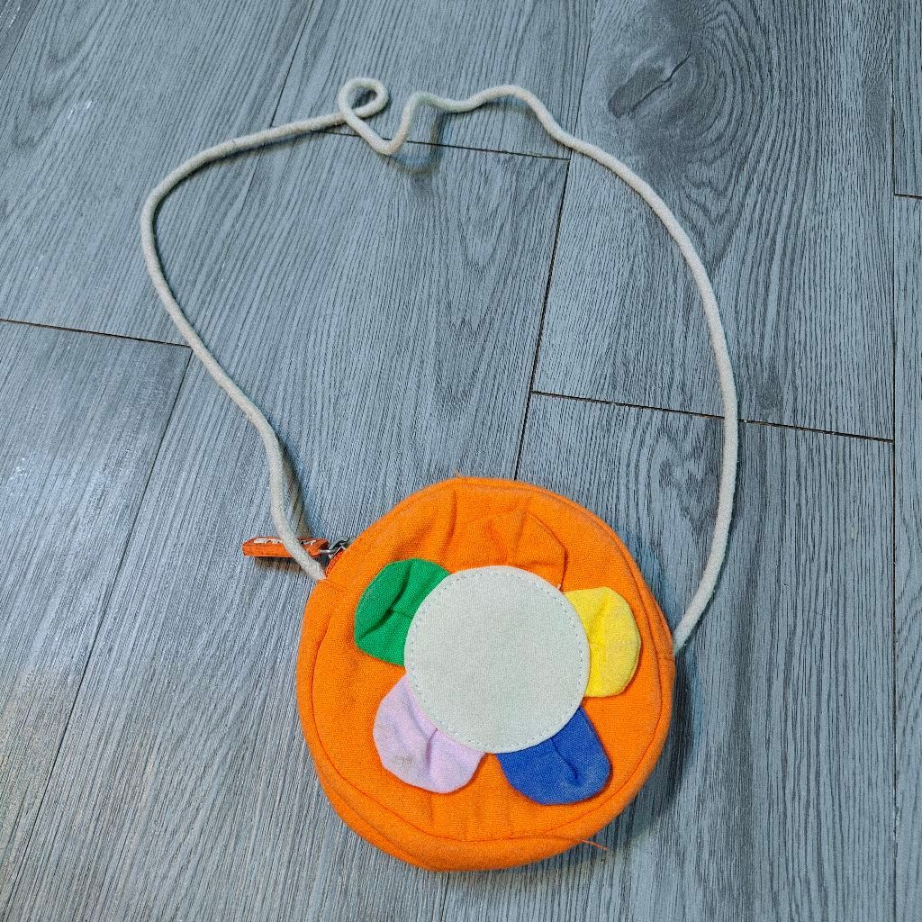 Used Bag Sling Children Round Shape Orange Flower Sling Bag Boys Girls Mur