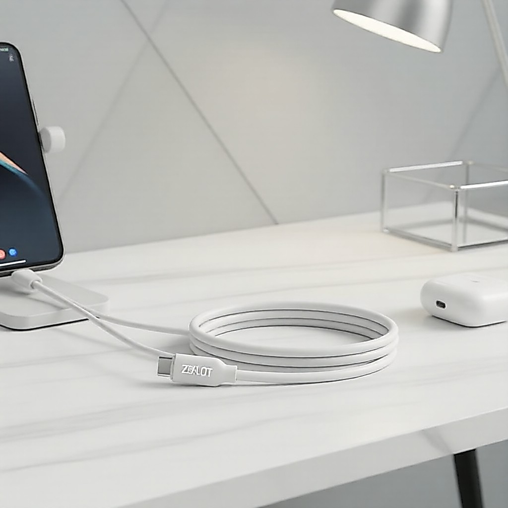 สายชาร์จเร็วและซิงค์ข้อมูล ZEALOT XC007 USB C to C 45W 3A PD ความยาว 1 ม. ถักซิลิโคน