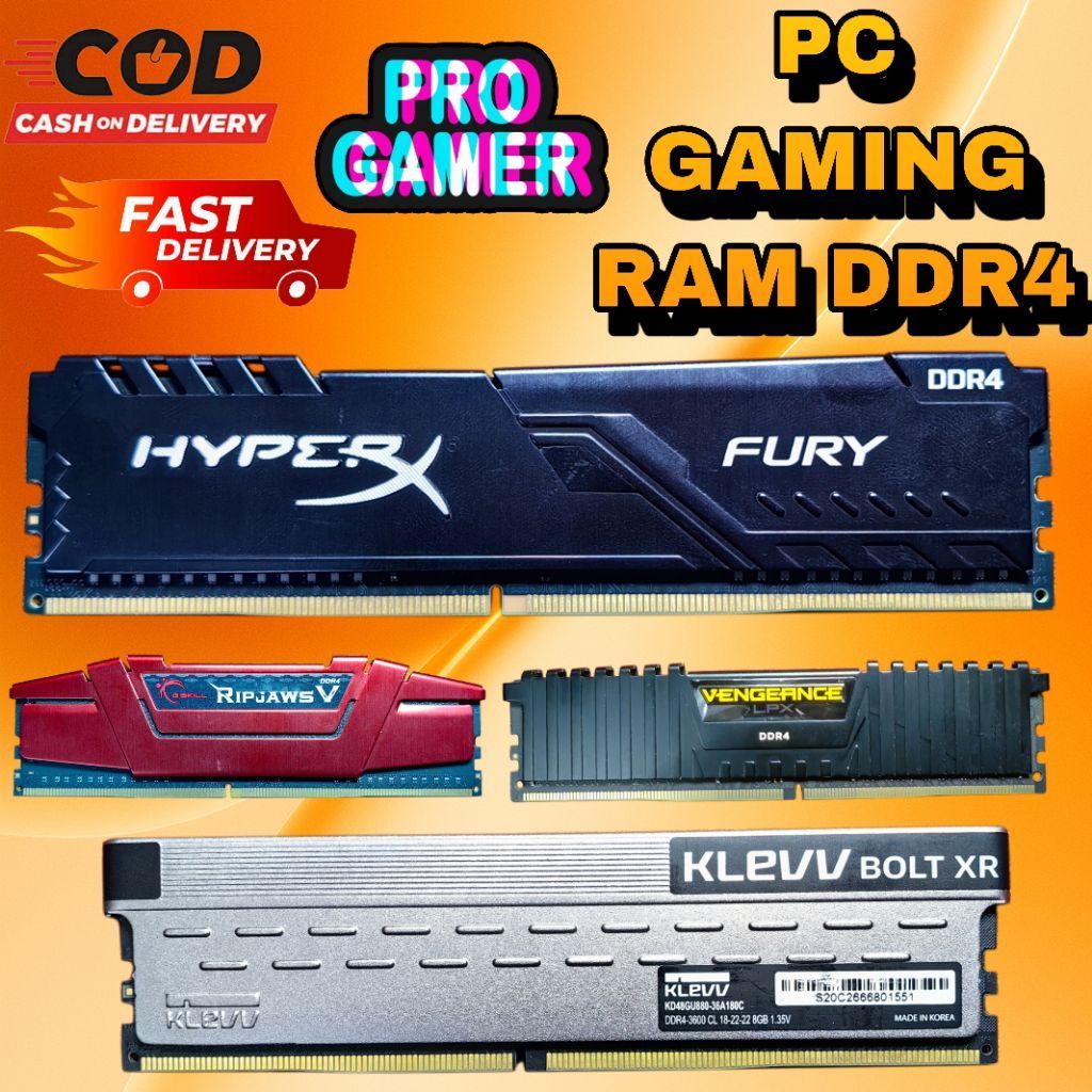 4GB 8GB 16GB DDR4 Desktop RAM 2133 2400 2666 3200 3600MHz G.Skill HyperX Fury Corsair Klevv ใช้รับปร