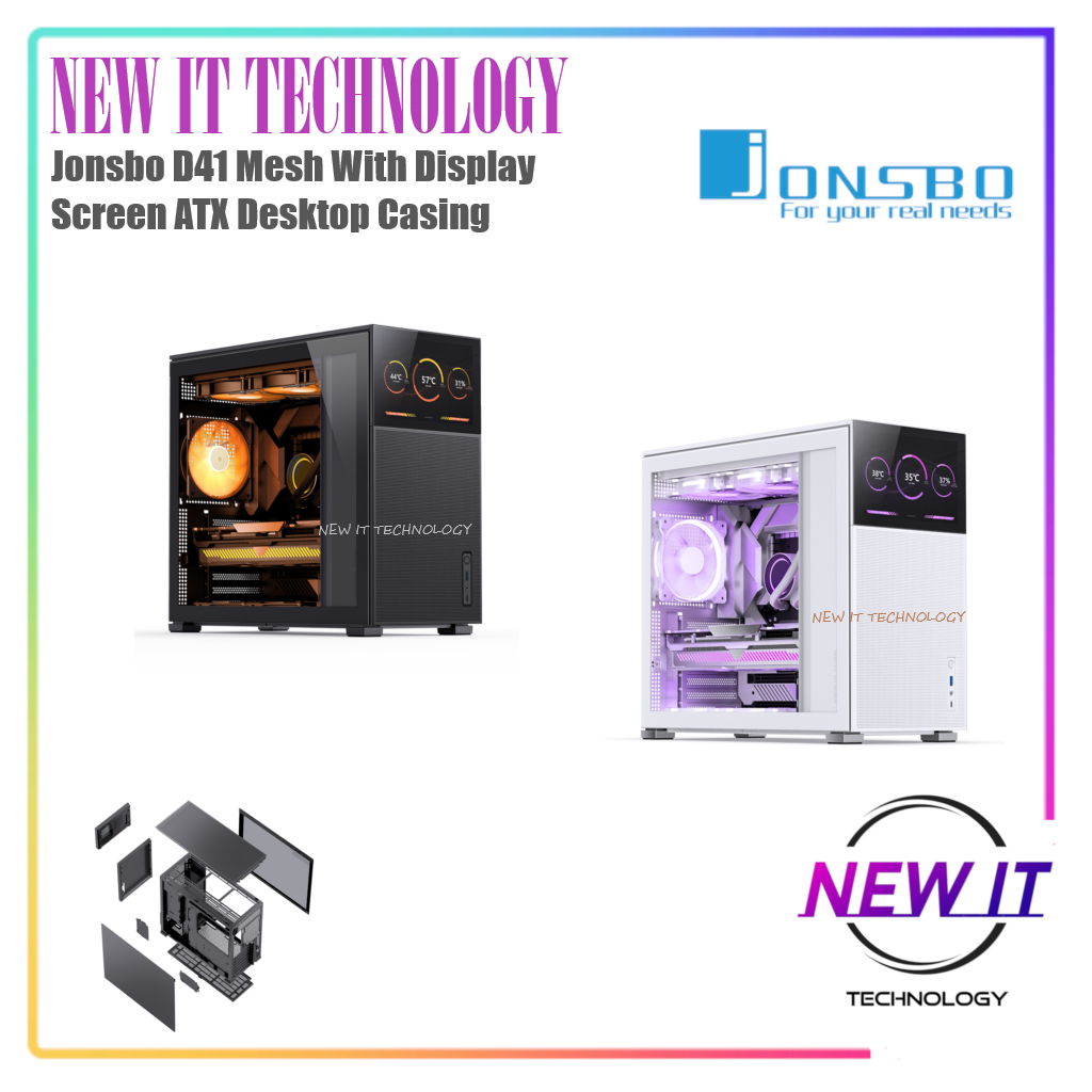 Jonsbo D400 & BO400 & D41 Mesh With Display Screen ATX Desktop PC Casing - Black & White
