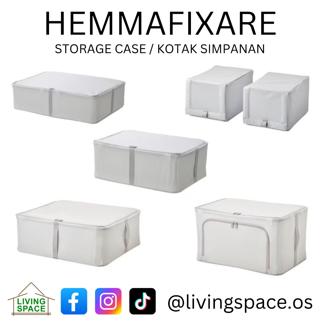 IKEA HEMMAFIXARE เคสเก็บของ / bekas simpanan / ที่จัดระเบียบตู้เสื้อผ้า ผ้าลายทาง/ขาว/เทา