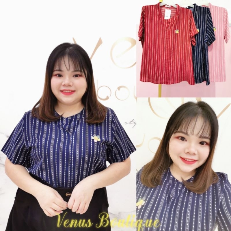 พลัสขนาดผู้หญิงเสื้อชีฟองลายทาง大码หญิง条纹mirt 雪上衣