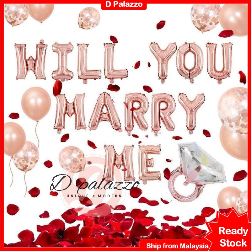 Will You Marry Me บอลลูนสําหรับข้อเสนอการแต่งงานตกแต่งวาเลนไทน์ Rose Gold Theme งานแต่งงาน Marry Me