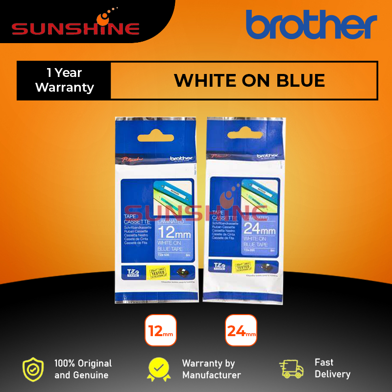 Brother White on Blue Tze-535 Tze-555 P-Touch Labelling Tape