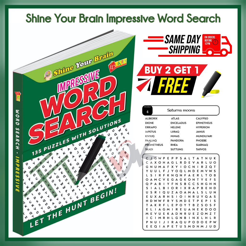 Shine Your Brain Impressive Word ค้นหา Buku Puzzle หนังสือกิจกรรมสําหรับเด็ก Word Game Crossword