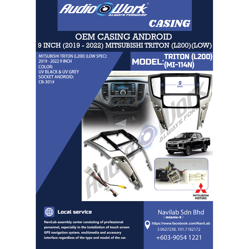 Mitsubishi Triton L200 2019-2021 9 นิ้ว Android Player Casing (Low Spec) (Big Type) (UV Black)