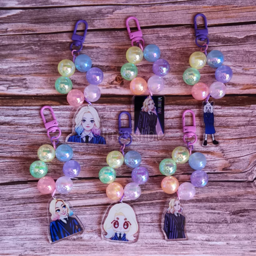 Enid Wednesday พวงกุญแจนิ้วลูกปัดเรืองแสงสีสันสดใส DIY พวงกุญแจทํามือ