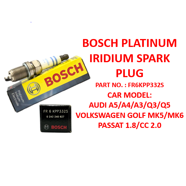 หัวเทียนอิเล็กโทรดแพลทินัมอิริเดียมสําหรับ Audi A5, A4, A3, Q3, Q5/Golf/Passat cc.20,1.8(FR6KPP332S)