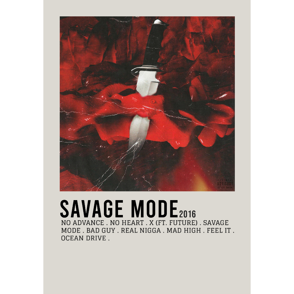 โปสเตอร์ปกอัลบั้มโหมด ป่าเถื่อน โดย ​21 Savage และ Metro Boomin สําหรับช่างตัดผมห้อง/ผนัง
