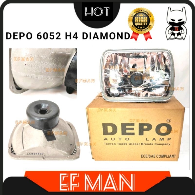 DEPO 6052 H4 DIAMOND HEAD LAMP 5 "X 7" UNIVERSAL LORRY รถ VAN LAND CRUISER LC2 LJ78 HICOM ISUZU LAMP