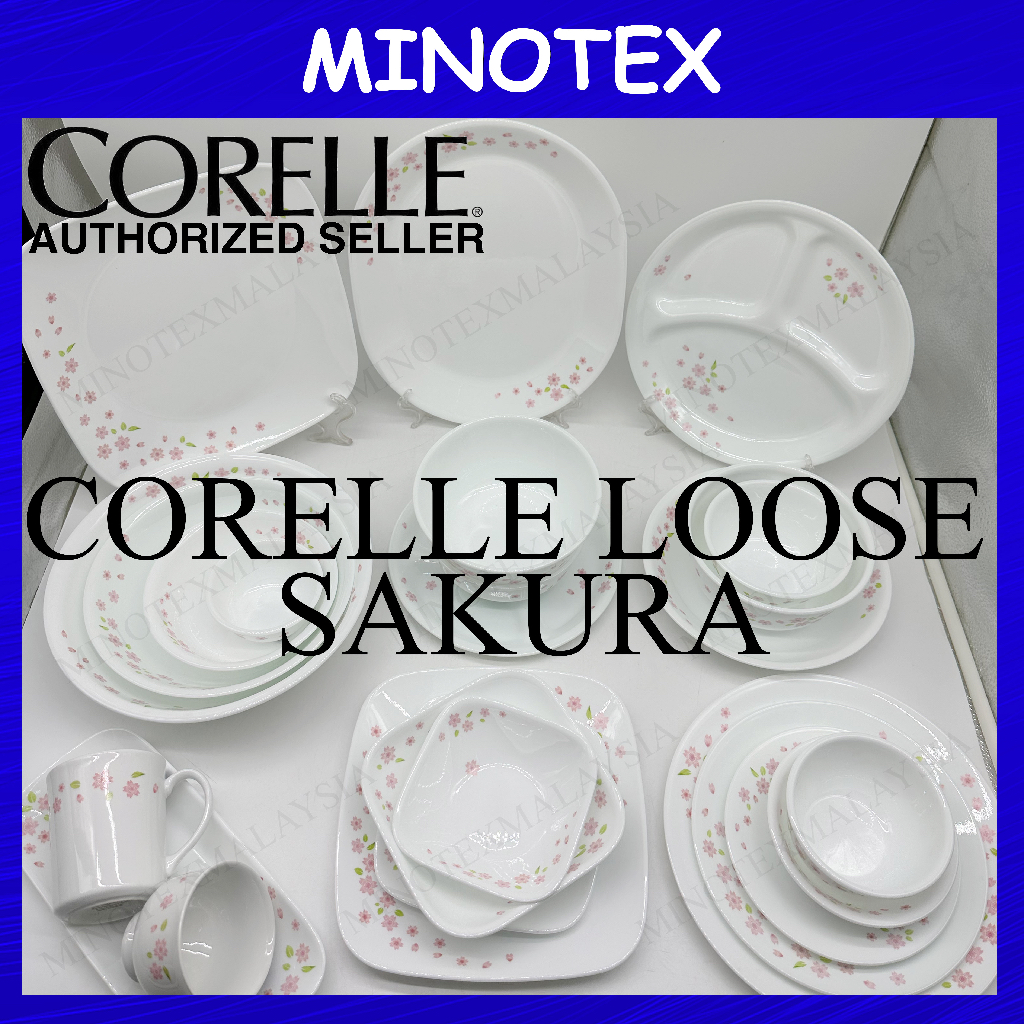 Corelle Loose Sakura (อาหารค่ํา / กลางวัน / ขนมปัง / เสิร์ฟจาน / ก๋วยเตี๋ยว / ชามซุป / แก้ว) Pinggan Mangkuk Corelle หลวม
