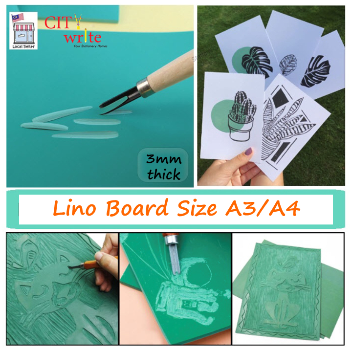 <Lino Board ยางแกะสลัก> A3 A4 DIY การพิมพ์หมึกแผ่นทํา 3 มม.หนาสีเขียว Lino แผ่น Bahan Cetak DIY Art 