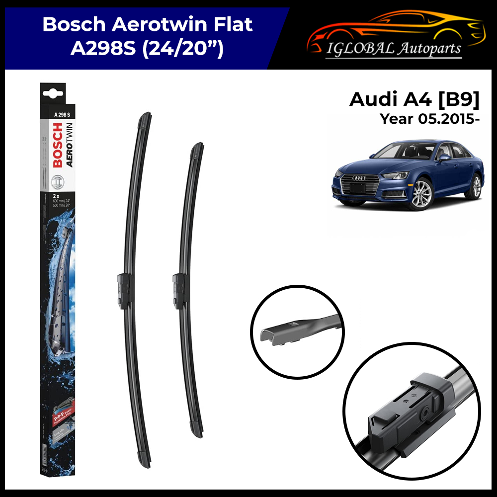 Audi A4 [B9] ปี 05.2015- A298S ชุดปัดน้ําฝนกระจกหน้ารถ Bosch Aerotwin Flat (24/20")