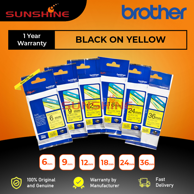 Brother Black on Yellow Tze-611 Tze-621 Tze-631 Tze-641 Tze-651 Tze-661 P-Touch Labelling Tape