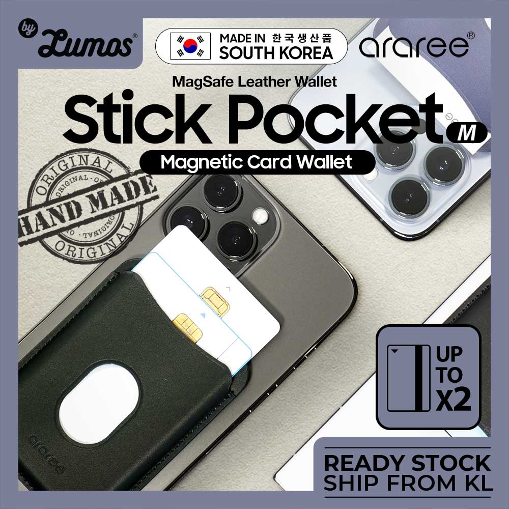 Araree Stick Pocket M Hand Made Mag netic Card Wallet MSafe Leather Wallet สูงสุด 2 Card
