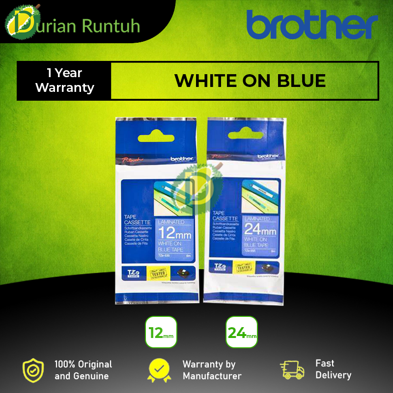Brother White On Blue Tze-535 Tze-555 P-Touch Labelling Tape