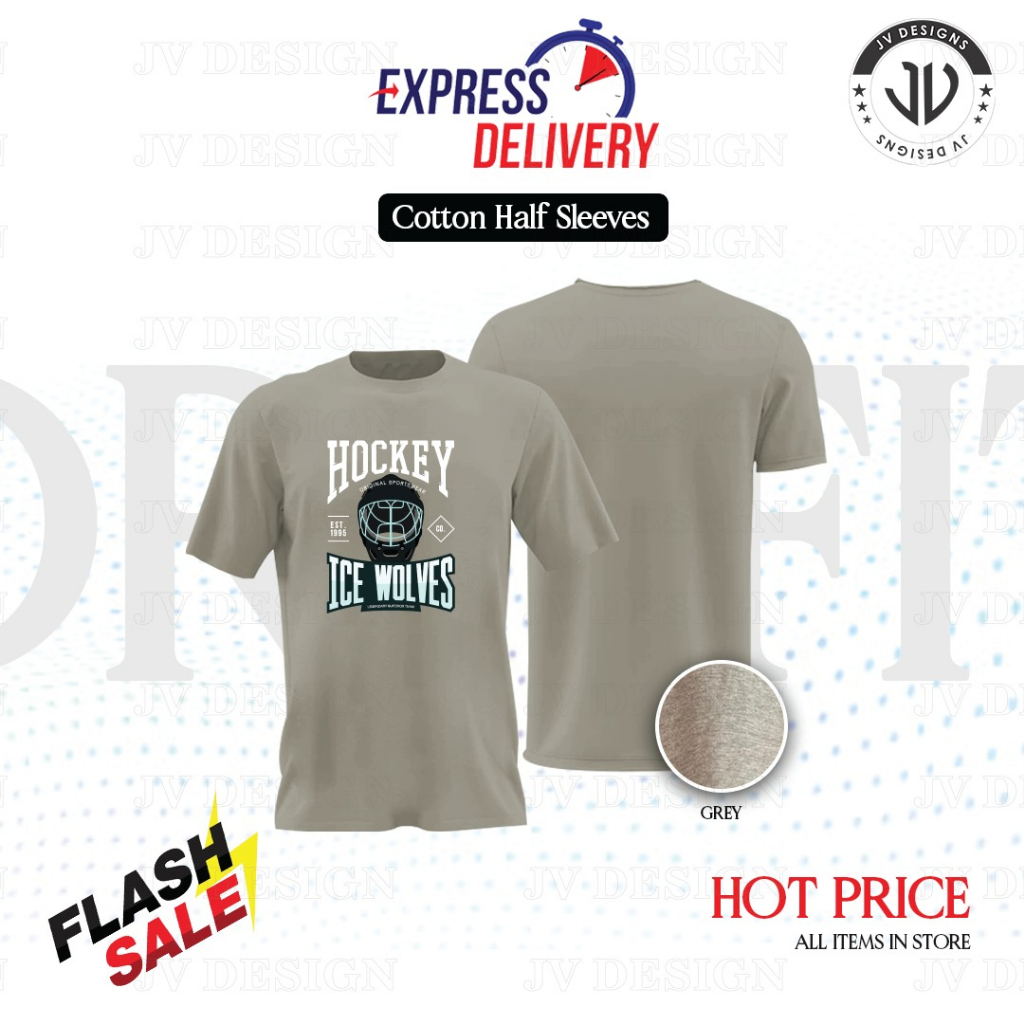 CASUAL HOCKEY ICE WOLVES PRINTING DESIGN 175GSM PREMIUM COTTON T-SHIRT