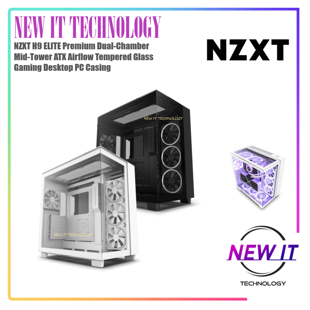 NZXT H9 ELITE Premium Dual-Chamber Mid-Tower ATX Airflow Tempered Glass Gaming Desktop PC Casing Cas