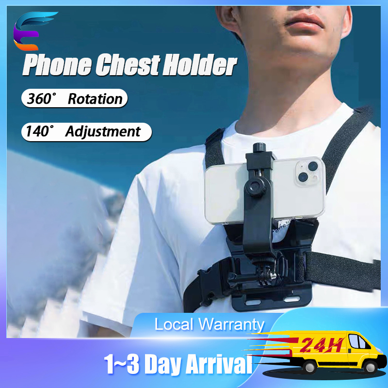 สายรัดหน้าอกโทรศัพท์มือถือ go pro Mount Selfie Action Body Harness Strap Action Camera Phone Clip Pemegang Fon Dada Vlog