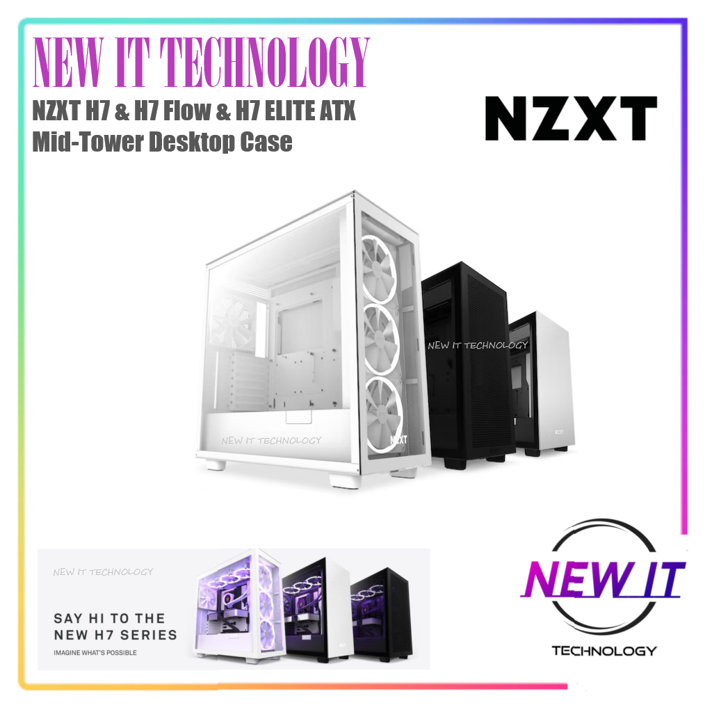 NZXT H7 & H7 Flow RGB & H7 Elite ATX Mid-Tower Desktop PC Casing Case - Matte Black / Matte White / 