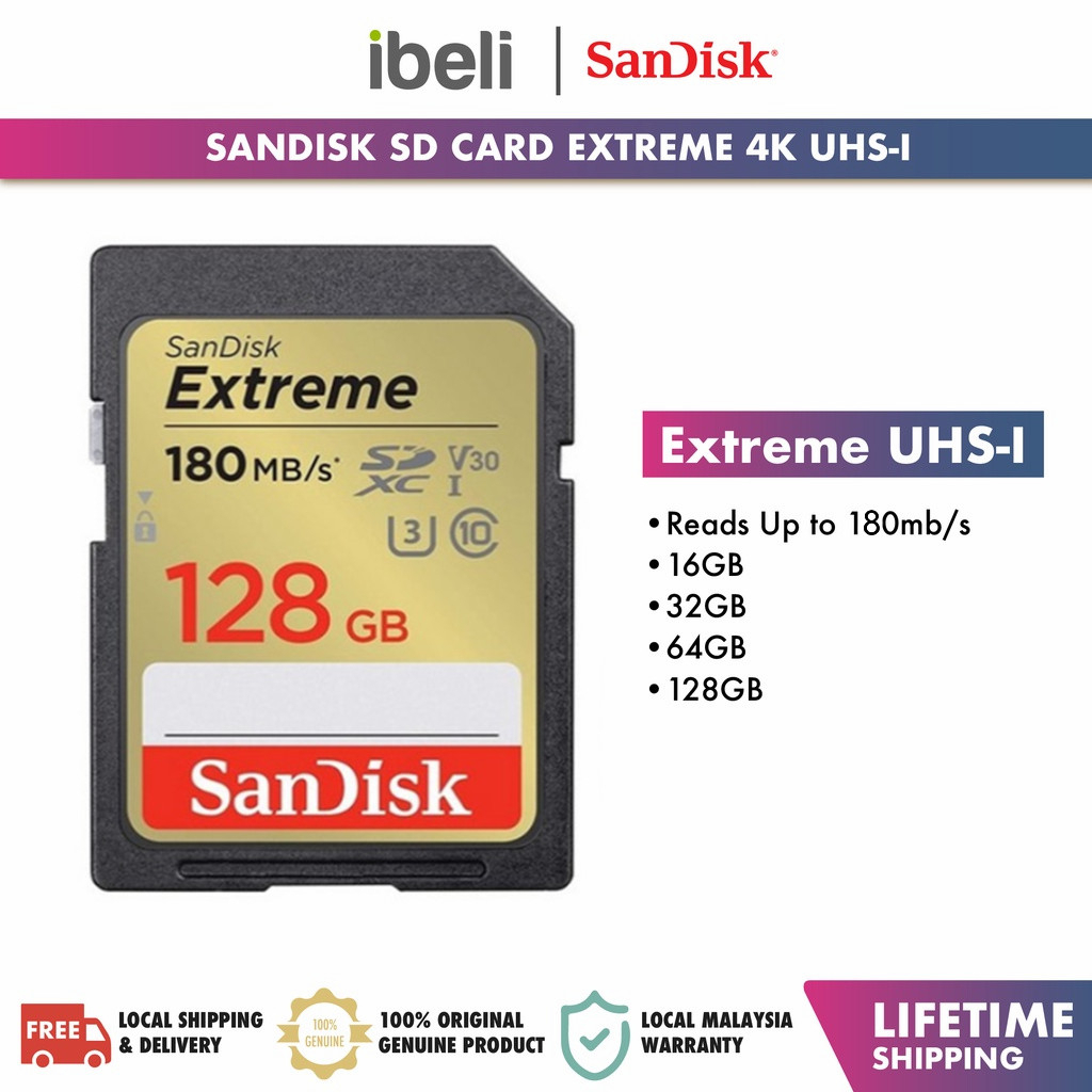 SanDisk SD Card Extreme การ์ดหน่วยความจํา (16GB/32GB/64GB/128G/256GB)
