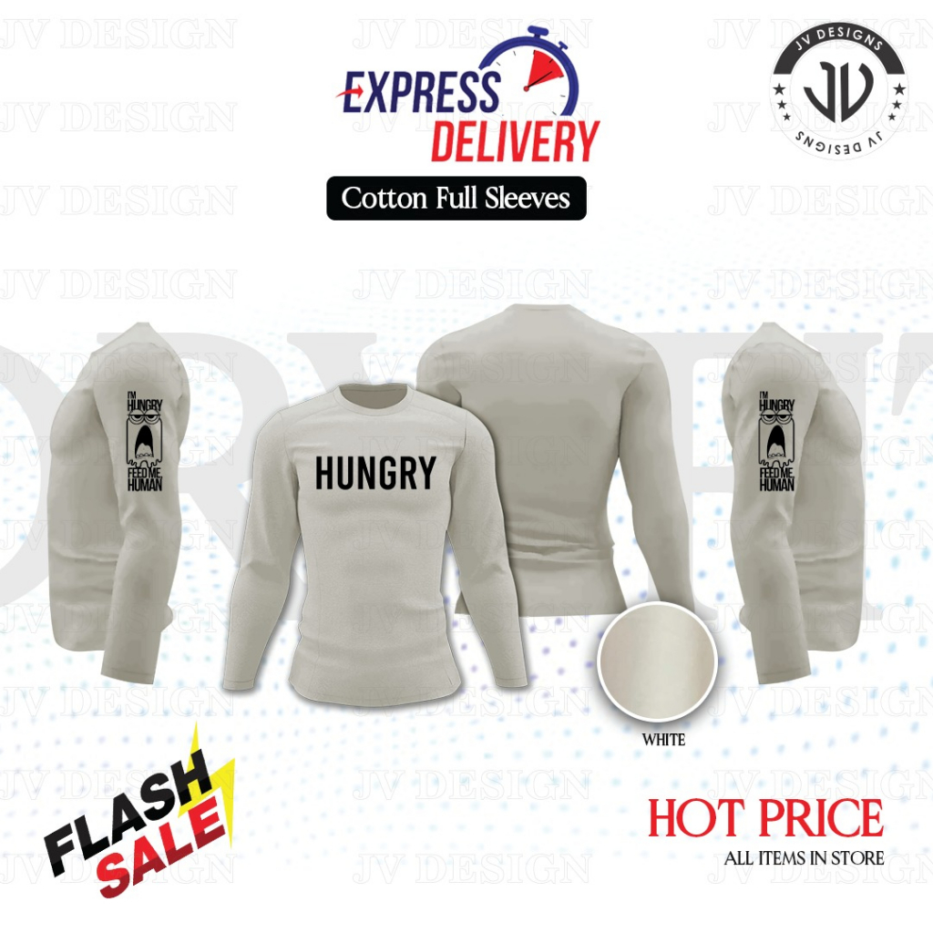 [ ใหม่ ] AMAZING PRINTING HUNGRY HUMAN DESIGN เสื้อยืดผ้าฝ้ายแขนยาว