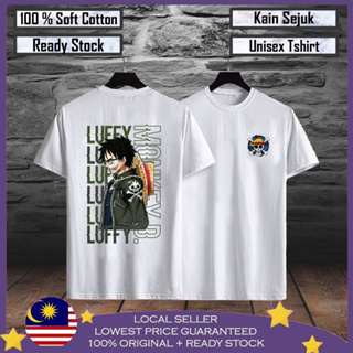 เสื้อยืด ผ้าฝ้าย 100% พิมพ์ลายอนิเมะ One piece Luffy Baju Viral Lelaki พรีเมี่ยม