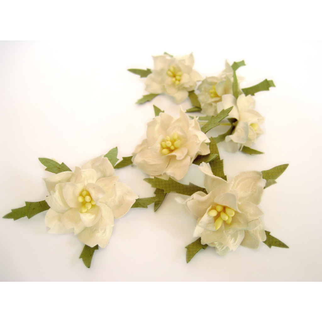 5pcs 4cm Off White Gardenia Mulberry paper Gardenia with hint of blue for Scrapbooking