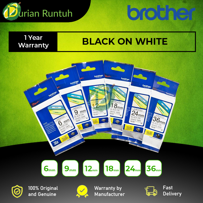 Brother TZE-211 TZE-221 TZe-231 TZE-241 TZE-251 TZE-261 สีดําบนสีขาว 8 เมตรเทปสัมผัสลามิเนต