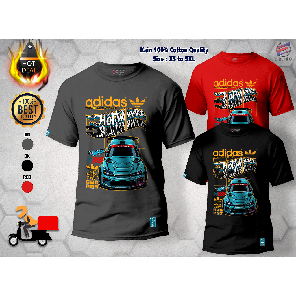 Kain ผ้าฝ้าย 100% Premium TShirt Baju V3 Hot Wheels Skyline GTR35 X Adidas TShirt Graphic Tee